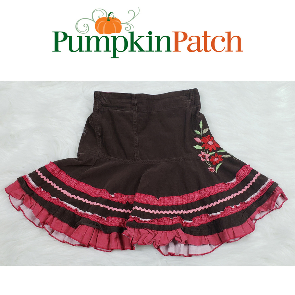 Pumpkin Patch Brown Red Floral Embroidered Skirt S
